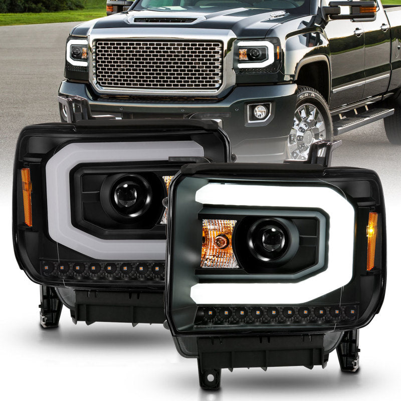 ANZO 2014-2015 GMC Sierra 1500 Projector Headlights w/ Light Bar Black Housing (Halogen Type)-SR1 Performance