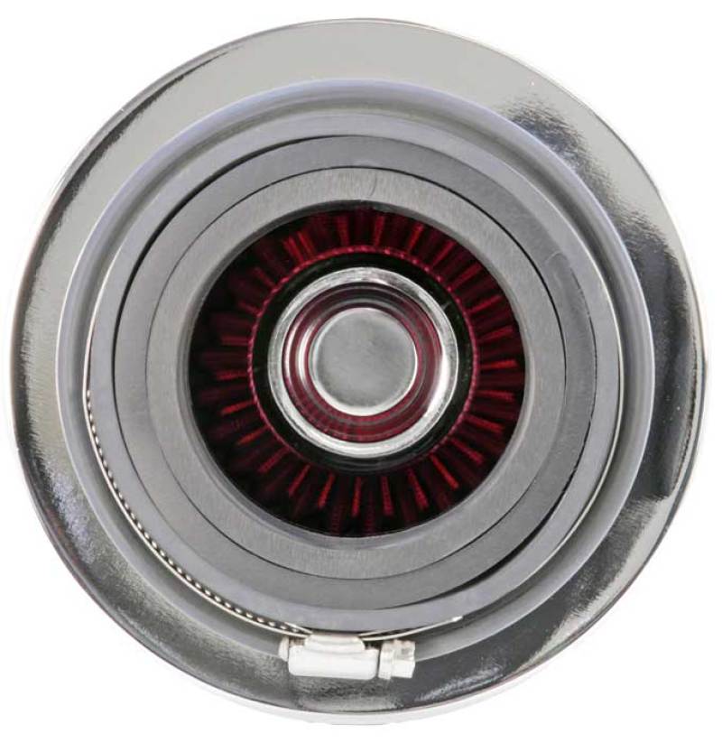 K&N Universal Air Filter Chrome Round Tapered Red - 4in Flange ID x 1.125in Flange Length x 5.5in H-SR1 Performance