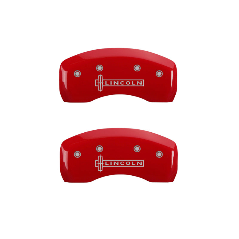 MGP 4 Caliper Covers Engraved Front & Rear Lincoln Red finish silver-SR1 Performance