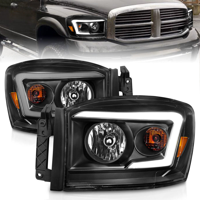 Anzo 06-09 Dodge RAM 1500/2500/3500 Headlights Black Housing/Clear Lens (w/ Light Bars)-SR1 Performance