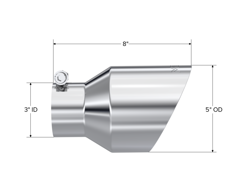 MBRP Universal T304 Stainless Steel Tip 3on ID / 5in OD Out / 8in Length Angle Cut Dual Wall-SR1 Performance