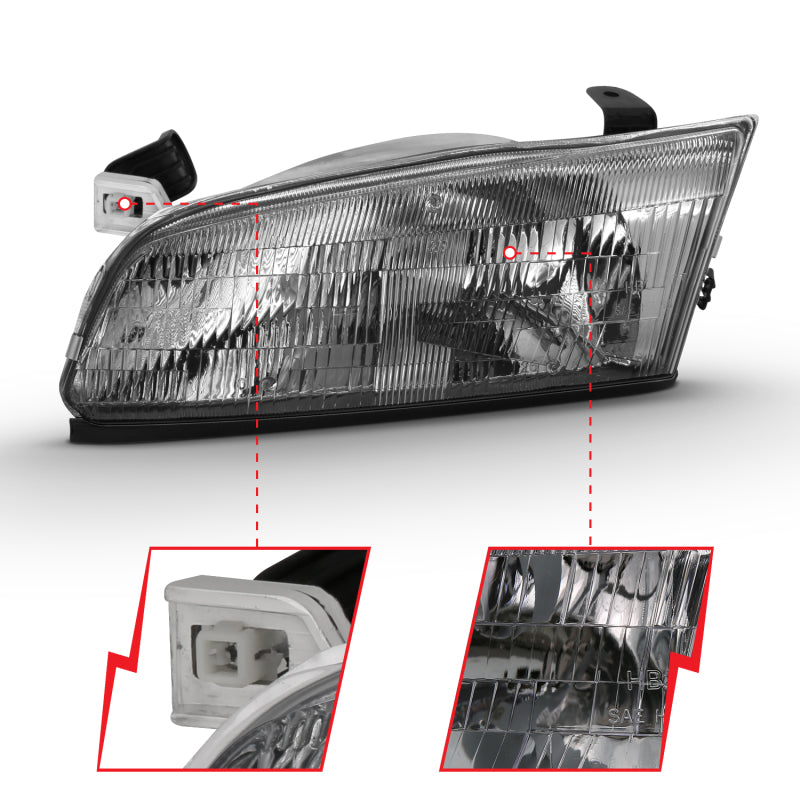 ANZO 1997-1999 Toyota Camry Crystal Headlight Chrome Amber(OE)-SR1 Performance