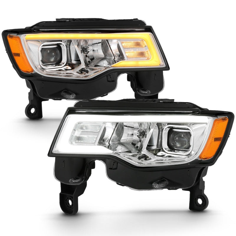 ANZO 2017-2018 Jeep Grand Cherokee Projector Headlights w/ Plank Style Switchback - Chrome w/ Amber-SR1 Performance