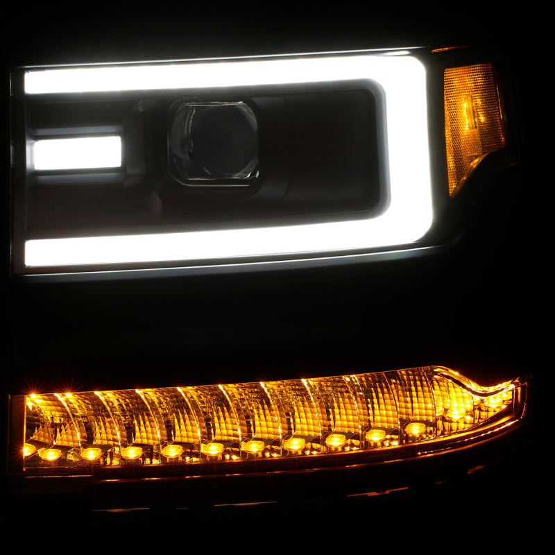ANZO 16+ Chevy Silverado 1500 Projector Headlights Plank Style Black w/Amber/Sequential Turn Signal-SR1 Performance