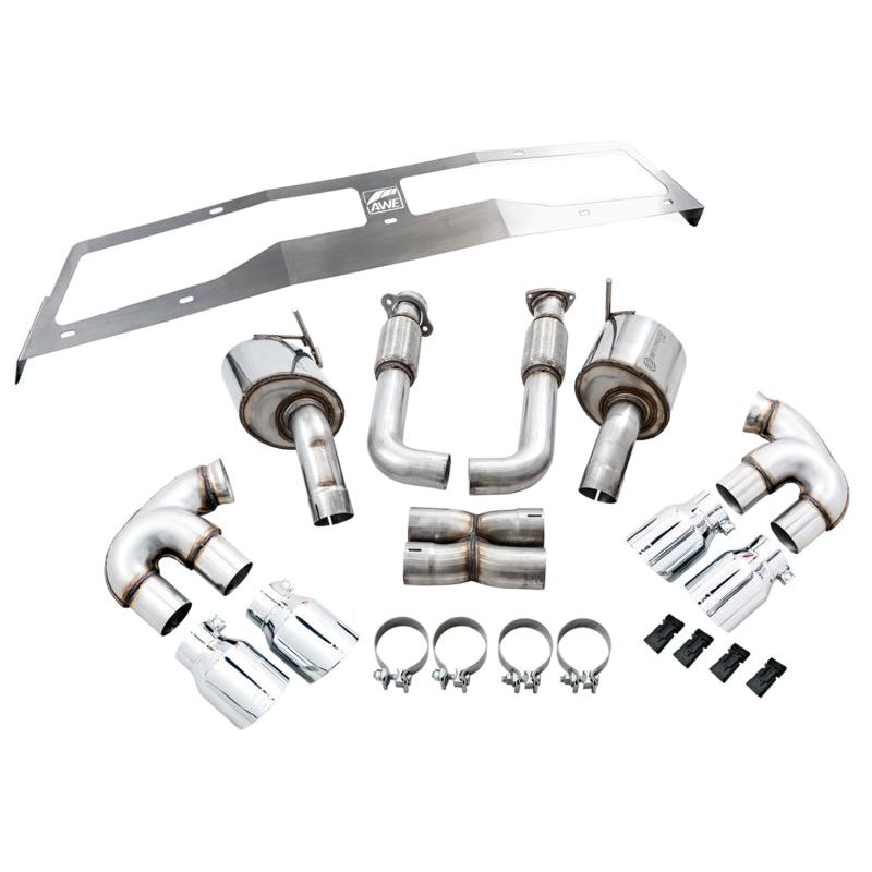 AWE Tuning 2020 Chevrolet Corvette (C8) Touring Edition Exhaust - Quad Chrome Silver Tips-SR1 Performance