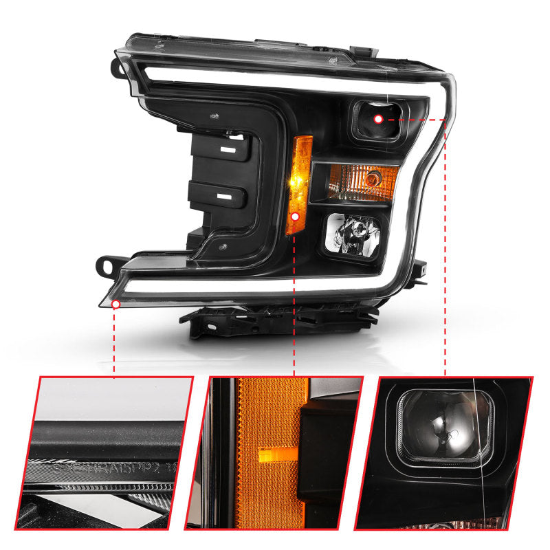 ANZO 2018-2019 Ford F-150 Projector Plank Style H.L. Black Amber (Without Switchback)-SR1 Performance