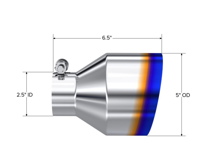 MBRP Univ. T304 Stainless Steel Burnt End Tip 2.5in ID / 5in OD / 6.5in Length Angle Cut Single Wall-SR1 Performance