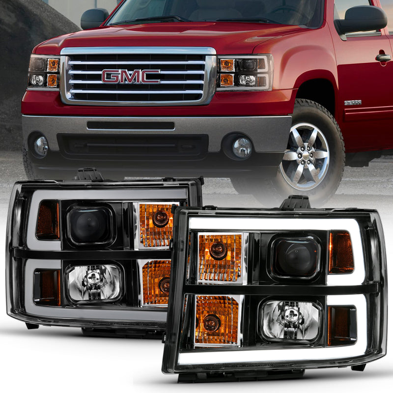 ANZO 2007-2013 Gmc Sierra 1500 Projector Headlight Plank Style Black w/ Clear Lens Amber-SR1 Performance