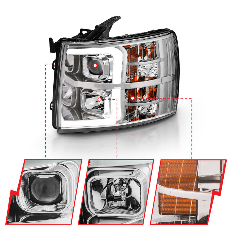 ANZO 2007-2013 Chevy Silverado 1500 Projector Plank Style Chrome Amber-SR1 Performance