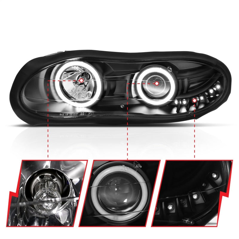 ANZO 1998-2002 Chevrolet Camaro Projector Headlights w/ Halo Black-SR1 Performance
