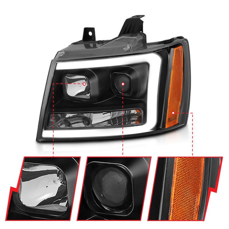 ANZO 07-14 Chevy Tahoe Projector Headlights w/ Plank Style Design Black w/ Amber-SR1 Performance