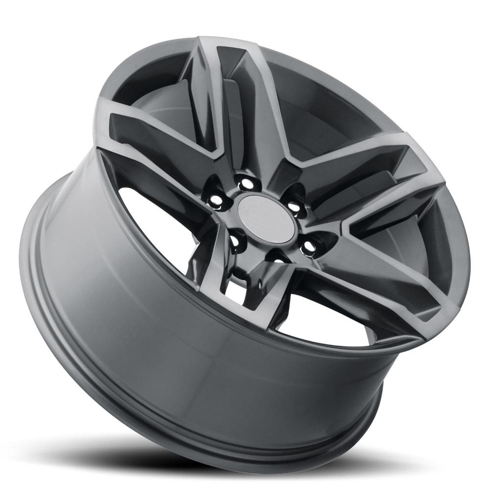 FR 94 – SILVERADO Z71 TRAIL BOSS REPLICA WHEELS-Satin Titanium Grey Machine Face wDark 22x9 5x5.5