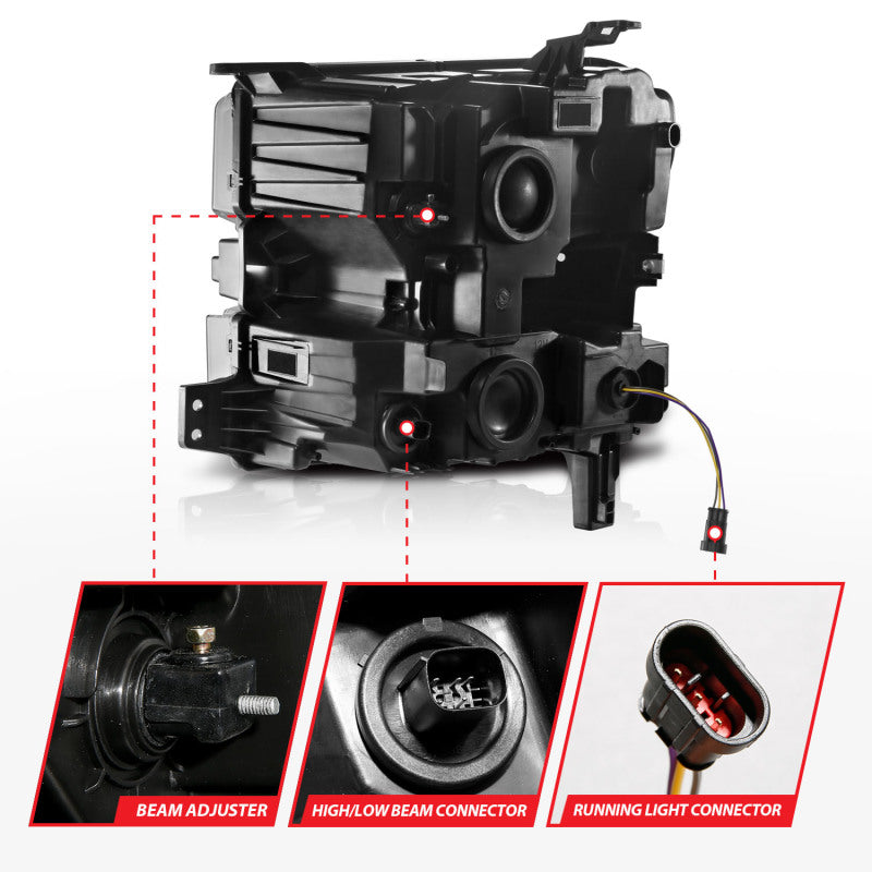 ANZO 19-22 Chevrolet Silverado 1500 LED Proj HL w/Lgt Bar SwBk Seq. Blk w/In. Light - Passenger Side-SR1 Performance