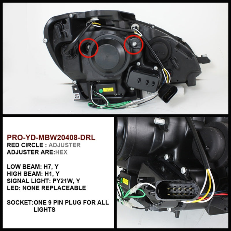 Spyder Mercedes Benz C-Class 08-11 Projector Headlights Halogen - DRL Chrm PRO-YD-MBW20408-DRL-C-SR1 Performance