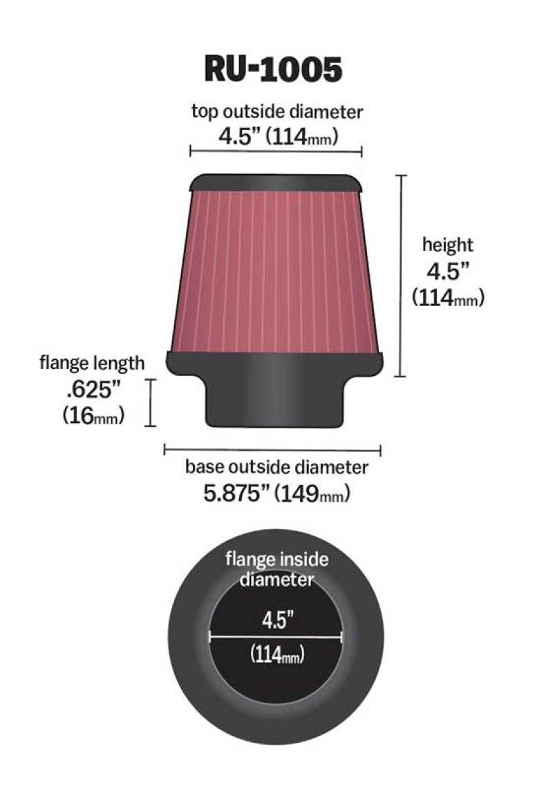 K&N Filter Universal X Stream Clamp-On 4-1/2in Flange 5-7/8in Base 4-1/2in Top 4-1/2in Height-SR1 Performance