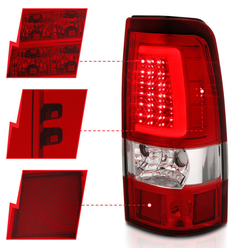 ANZO 1999-2002 Chevy Silverado 1500 LED Taillights Plank Style Chrome With Red/Clear Lens-SR1 Performance