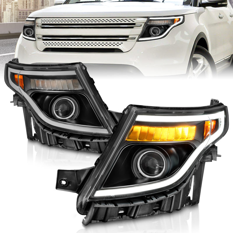 ANZO 11-15 Ford Explorer (w/Factory Halogen HL Only) Projector Headlights w/Light Bar Black Housing-SR1 Performance