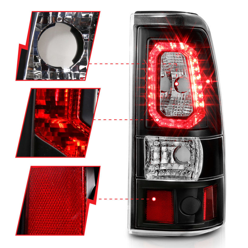 ANZO 1999-2002 Chevy Silverado 1500 LED Taillights Plank Style Black w/Clear Lens-SR1 Performance