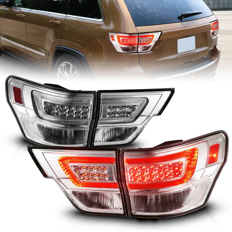 ANZO 11-13 Jeep Grand Cherokee LED Taillights w/ Lightbar Chrome Housing/Clear Lens 4pcs-SR1 Performance