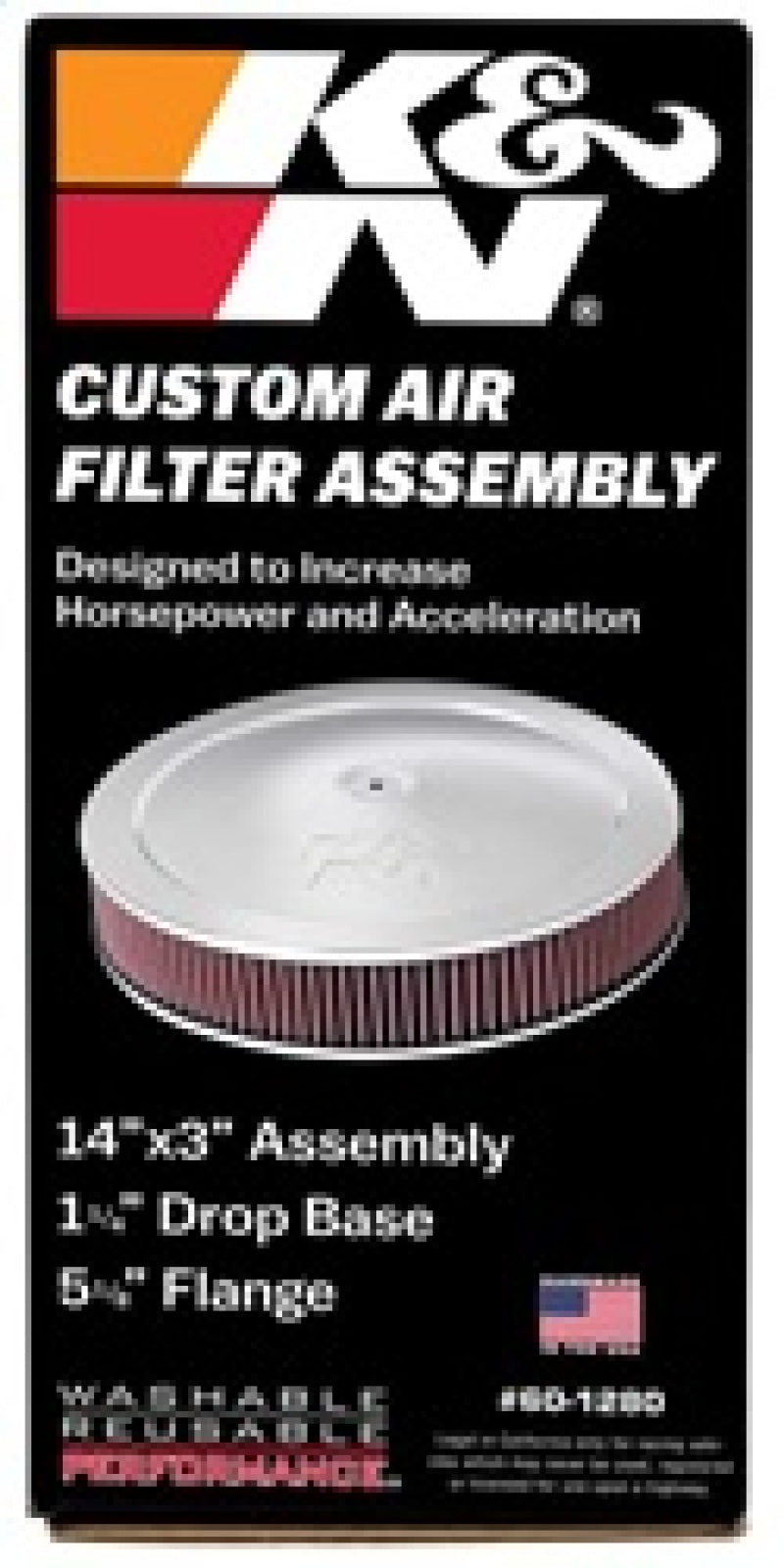 K&N 14in Red Custom Air Cleaner Assembly - 5.125in ID x 14in OD x 2.75in H x 1.25in Drop Base-SR1 Performance