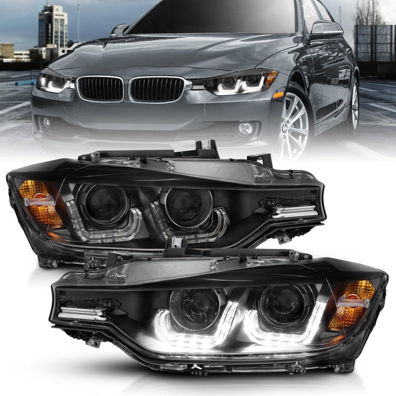ANZO 2012-2015 BMW 3 Series Projector Headlights w/ U-Bar Black-SR1 Performance