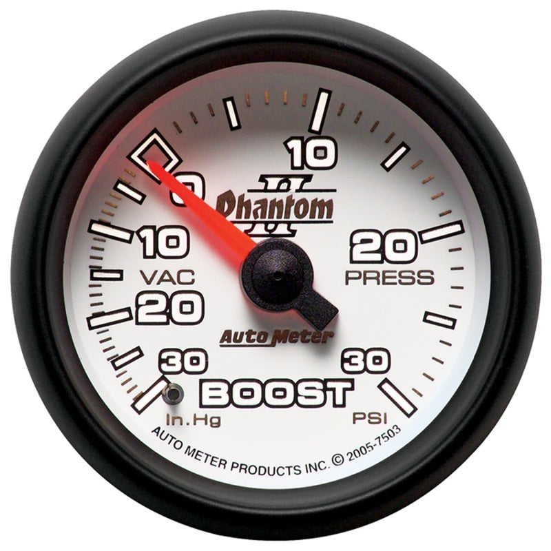 Autometer Phantom II 52.4mm Mechanical Vacuum / Boost Gauge 30 In. HG/30 PSI-SR1 Performance