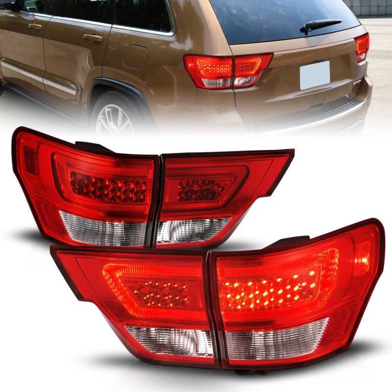 ANZO 11-13 Jeep Grand Cherokee LED Taillights w/ Lightbar Chrome Housing Red/Clear Lens 4pcs-SR1 Performance