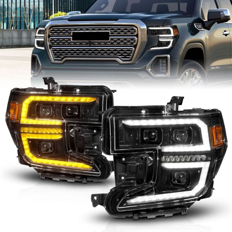 Anzo 19-21 GMC Sierra 1500 LED Projector Headlight w/Switchback+Sequential - Black-SR1 Performance