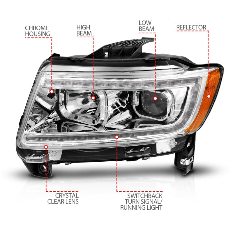ANZO 11-13 Jeep Grand Cherokee (Factory Halogen Only) Projector Headlights w/Light Bar Swchbk Chrome-SR1 Performance