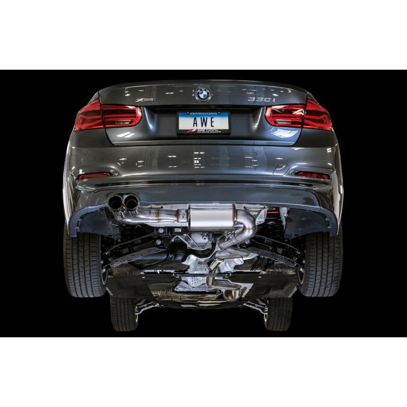 AWE Tuning BMW F3X N20/N26 328i/428i Touring Edition Exhaust Quad Outlet - 80mm Diamond Black Tips-SR1 Performance