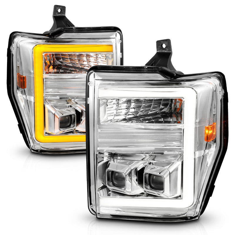 ANZO 08-10 Ford F-250 - F-550 Super Duty Projector Headlights w/ Light Bar Switchback Chrome Housing-SR1 Performance