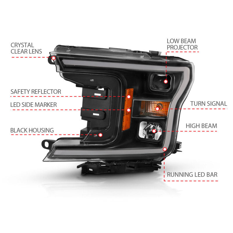 ANZO 2018-2019 Ford F-150 Projector Plank Style H.L. Black Amber (Without Switchback)-SR1 Performance