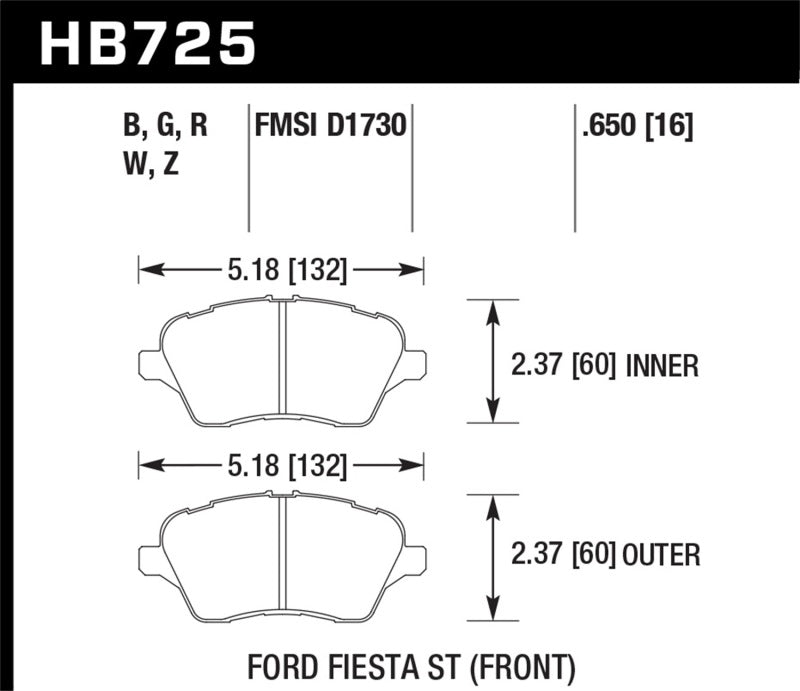 Hawk 2014 Ford Fiesta ST DTC30 Front Brake Pads-SR1 Performance