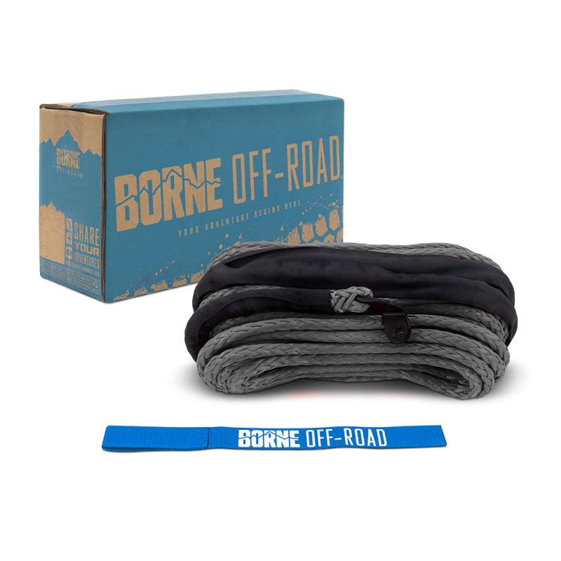 Borne Off-Road Synthetic Rope 3/8 inch x 85 feet - Grey for Automotive Use