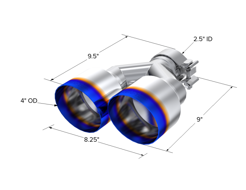 MBRP Burnt End Tip 2.5 ID Dual 4 OD Out 9.55 length Single wall 304 Stainless Steel Pass Side-SR1 Performance