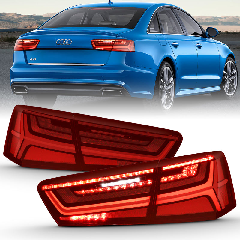 ANZO 2012-2018 Audi A6 LED Taillight Black Housing Red/Clear Lens 4 pcs (Sequential Signal)-SR1 Performance