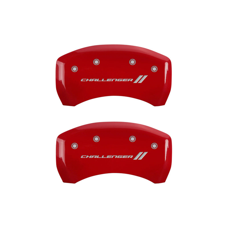 MGP 4 Caliper Covers Engraved Front & Rear With stripes/Challenger Red finish silver-SR1 Performance