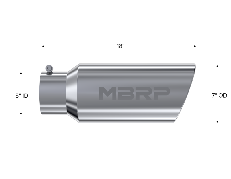 MBRP Universal Tip 7in O.D. Rolled End 5in inlet 18in length - T304 (SINGLE TIP)-SR1 Performance