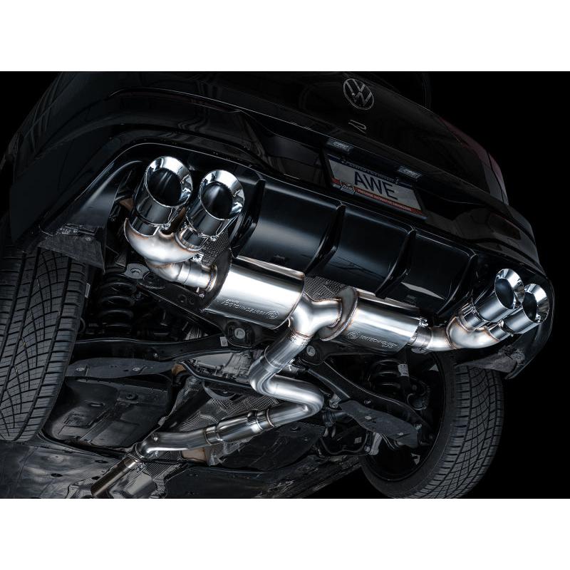 AWE MK8 Volkswagen Golf R 3in Touring Edition Quad Exhaust - Chrome Silver Tips-SR1 Performance