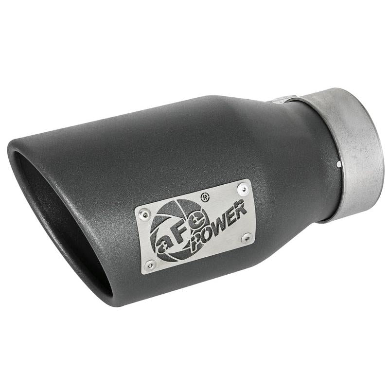 aFe MACH Force-Xp 3in 304 SS Metallic Black Exhaust Tip 3in In x 4-1/2in Out x 9in L Bolt-On Left-SR1 Performance