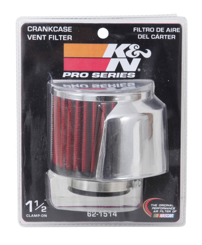 K&N 1.5in Flange ID x 3in OD x 2.5in Height Clamp On Crankcase Vent Filter-SR1 Performance