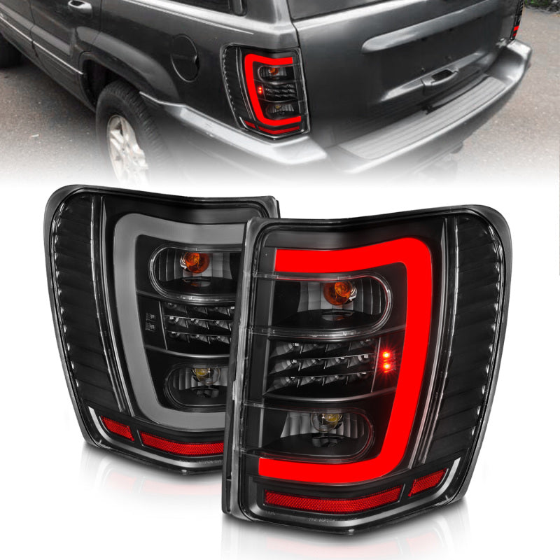ANZO 1999-2004 Jeep Grand Cherokee LED Tail Lights w/ Light Bar Black Housing Clear Lens-SR1 Performance