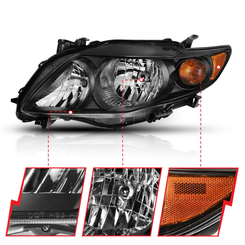 ANZO 2009-2010 Toyota Corolla Crystal Headlight Black Amber-SR1 Performance