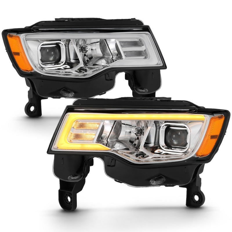 ANZO 2017-2018 Jeep Grand Cherokee Projector Headlights w/ Plank Style Switchback - Chrome w/ Amber-SR1 Performance