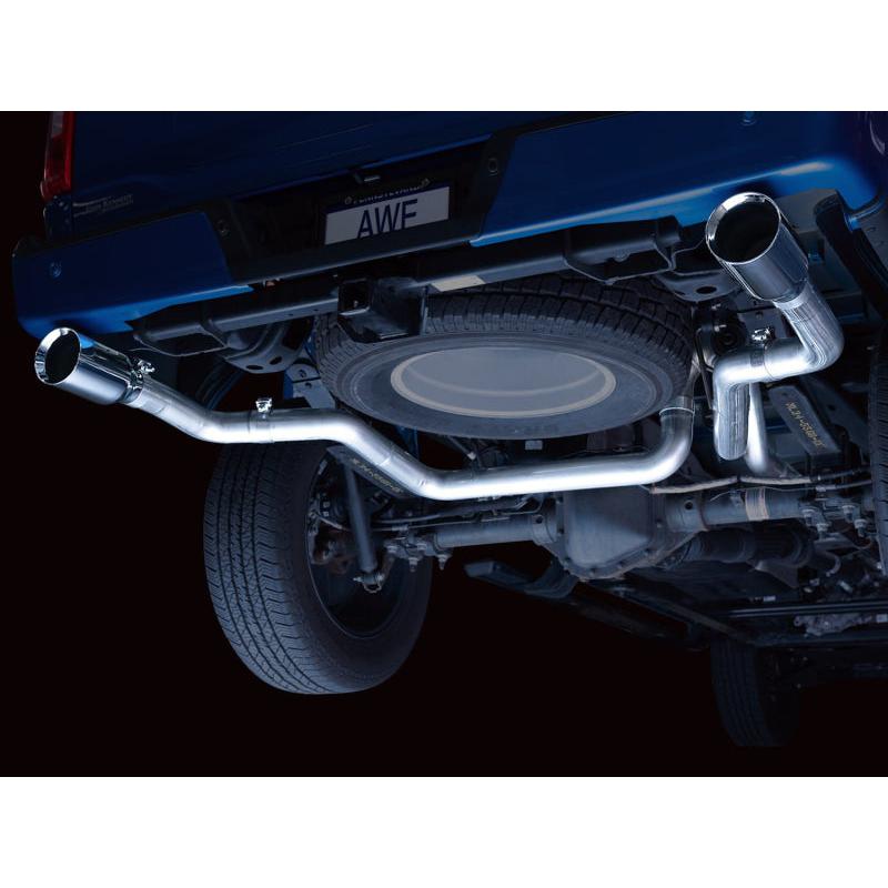 AWE 0FG 21+ Ford F150 Dual Split Rear Exhaust - 5in Chrome Silver Tips-SR1 Performance