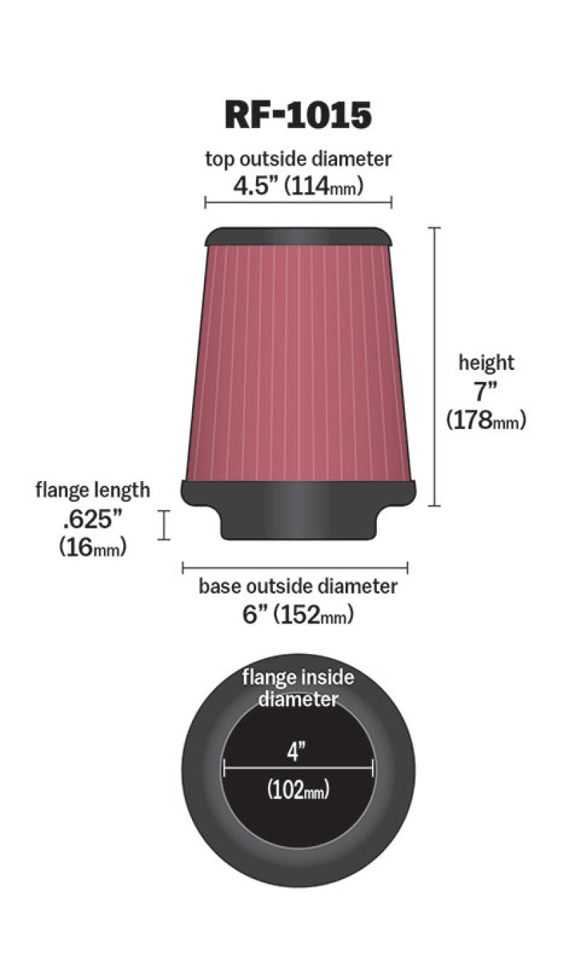 K&N 6 inch OD-Base 4 1/2 inch OD-Top 7 Inch H Round Tapered Universal Air Filter-SR1 Performance