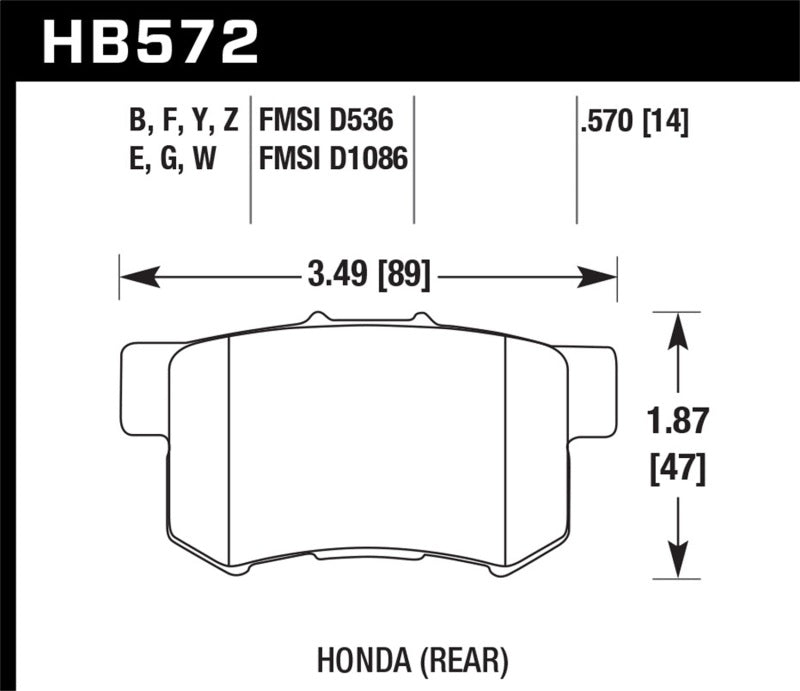 Hawk 2001-2003 Acura CL Type-S HPS 5.0 Rear Brake Pads-SR1 Performance