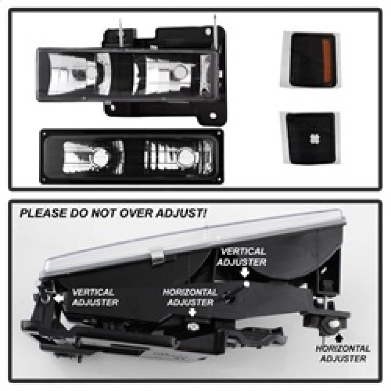 Xtune Chevy Suburban 94-98 Headlights w/ Corner & Parking Lights 8pcs Black HD-JH-CCK88-AM-BK-SET-SR1 Performance