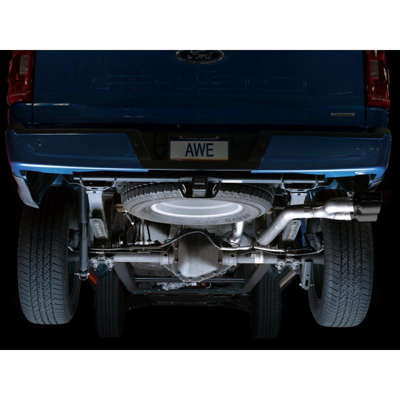 AWE 0FG 21+ Ford F150 Dual Side Exit Cat-Back Exhaust - 4.5in Diamond Black Tips-SR1 Performance