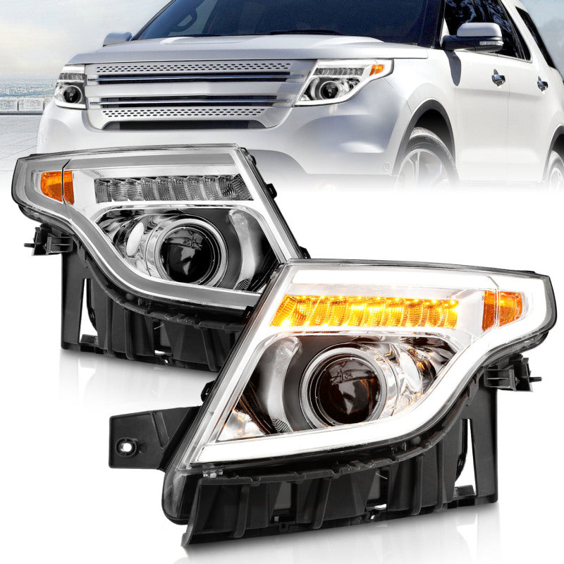 ANZO 11-15 Ford Explorer Projector Headlights w/ Light Bar Chrome Housing w/ Amber light-SR1 Performance